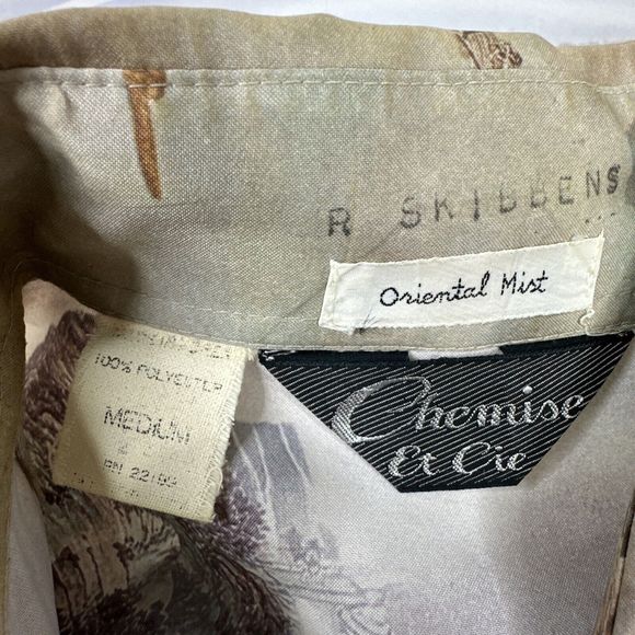 Chemise Et Cie Button Down Shirt Oriental Mist Polyester Vintage 70s Mens M - Picture 2 of 8